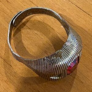 Vintage Toy-Style Adjustable Costume Ring with Red Stone Accent